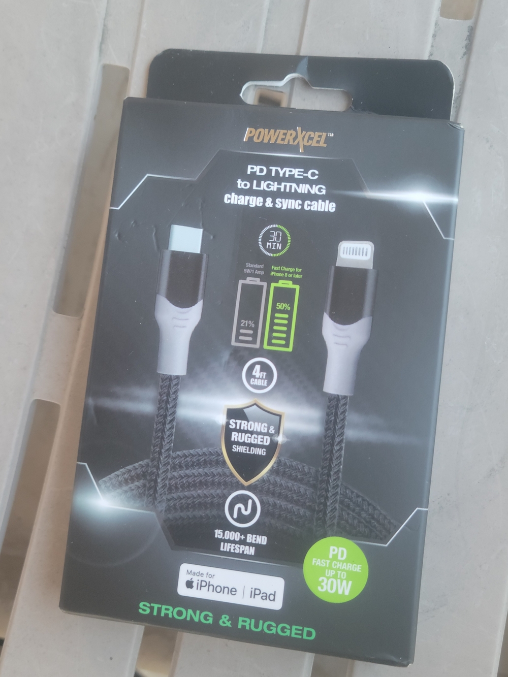 PD Type-C to Lightning Cable — White Braided 4ft